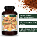 Quinine, Cinchona 120 Capsules - Supplement For Digestive Health Support - Natural Cinchona Officinalis Bark - High Potency