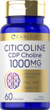Carlyle Citicoline Cdp Choline 1000Mg | 60 Capsules | Extra Strength Formula | Non-Gmo, Gluten Free Supplement