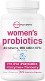Micro Ingredients WomenS Probiotics 100 Billion Cfu, 120 Veggie Capsules | 40 Strains With Cranberry, D-Mannose, Prebiotics & More | Synbiotic & Enzyme Complex | Supports Vaginal Flora & Gut Health Micro Ingredients WomenS Probiotics 100 Billion Cfu, 120 Veggie Capsules | 40 Strains With Cranberry, D-Mannose, Prebiotics & More | Synbiotic & Enzyme Complex | Supports Vaginal Flora & Gut Health