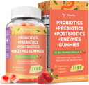 Sugar Free 5-In-1 Probiotic Prebiotic Postbiotic Gummy, Probiotics For Women Men With Digestive Enzymes, Peppermint, Complete Immune, Gut & Digestive Support, Vegan, 60 Cts, Strawberry Flavor