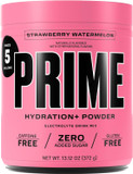Prime Hydration+ Powder Strawberry Watermelon, Caffeine-Free, Electrolyte Powder On The Go, 250Mg Bcaas, B Vitamins, Low Sugar, Vegan, 5 Gallon Tub