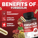 Organic Cadane Forskolin Supplement With Green Tea, Ginger, Dandelion, Cayenne, Fennel, And Licorice| Body Management & Energy Support | Vegan, Non-Gmo  90 Capsules  45-Day Supply
