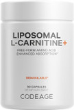 Codeage Liposomal L-Carnitine+ Supplement - 500 Mg L-Carnitine L-Tartrate Per Serving - Free-Form Amino Acid - Carnitine - Liposomal Delivery - Vegan, Non-Gmo, Gluten-Free - 90 Capsules