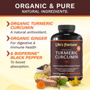 Life'S Fortune Organic Turmeric Curcumin With Black Pepper And Ginger, Enhanced Absorption, Extra Strength Supplement, Joint & Immune Support, Non-Gmo, 90 Cap - 2250Mg