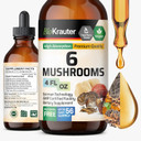 Bio Krauter 6 Mushrooms Supplement 6-In-1 - Lions Mane, Shiitake,Turkey Tail, Cordyceps, Reishi & Chaga Liquid Extract - Mushroom Complex Tincture - Vegan Drops 4 Fl.Oz