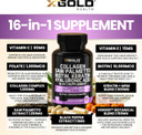 Hsn100 - Collagen, Saw Palmetto, Biotin, Keratin & Hyaluronic Acid - 16-In-1 Beauty Supplement With Vitamin C & E, Collagen Complex & Keratin Blend - Hair, Skin & Nail Growth - 90 Capsules