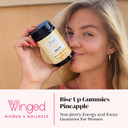 Winged Wellness Rise Up, Energy & Focus Gummies For Women - Daily Brain Boost Gummy Supplement With Natural Caffeine, Ashwagandha, B12, Nootropics Alpha-Gpc & LionS Mane - Pineapple, 60 Gummies