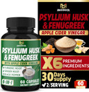 Bmvinvol 6In1 Psyllium Husk, Fenugreek, Apple Cider Vinegar, Turmeric, Ginger, Black Pepper - Soluble Fiber For Supports Digestive Health & Regularity (60 Capsules)