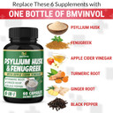 Bmvinvol 6In1 Psyllium Husk, Fenugreek, Apple Cider Vinegar, Turmeric, Ginger, Black Pepper - Soluble Fiber For Supports Digestive Health & Regularity (60 Capsules)