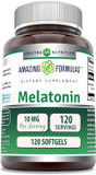 Amazing Formulas Melatonin Supplement | 10 Mg Per Serving | 120 Softgels | Non-Gmo | Gluten-Free | Made In Usa