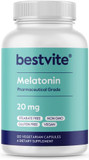 Bestvite Melatonin 20Mg (240 Vegetarian Capsules) (120 X 2) - No Stearates - Vegan - Non Gmo - Gluten Free