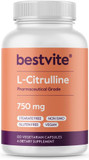 Bestvite L-Citrulline 750Mg Per Capsule (120 Vegetarian Capsules) - No Stearates - No Silica - No Fillers - Non Gmo - Gluten Free - Vegan