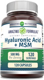 Amazing Formulas Hyaluronic Acid & Msm Supplement | 500 Mg | 120 Capsules | Non-Gmo | Gluten-Free | Made In Usa