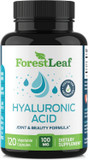 Forestleaf Hyaluronic Acid Supplements | 100Mg High Bioavailable Dietary Hyaluronic Acid Powder Capsules + 50Mg Vit C | Supports Skin Hydration, Joint Lubrication, Anti-Aging, Hair & Nails | 120 Caps