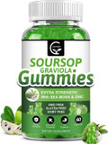 Organic Soursop Graviola Gummies - 2200Mg Extra Strength Soursop Leaves Extract W/Sea Moss Extract 200Mg, Zinc & Vitamin C - Supports Immunity, Liver, Zzz & Antioxidant, Gluten Free, Vegan, 60 Gummies
