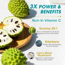 Soursop Graviola Liquid Drop With Elderberry & Lion Mane Mushroom, Soursop Bitter Liquid For Immune, Gut, Antioxidants, Cell & Energy Support, Sugar-Free, 3X Power Herbal, Natural Flavor, 2 Fl Oz