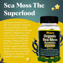 Organic Sea Moss Gummies, Infused With Apple Cider Vinegar, Burdock Root & Bladderwrack, Seamoss Gut Health & Immune Support Supplements For Men And Women, 3000 Mg, 60 Star Shaped Gummies