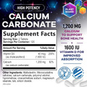Calcium 1200 Mg With Vitamin D3, Calcium Supplement Vitamins, Bone, Teeth & Immune Health Support, Calcium Supplements With D For Women & Men, Nature'S Absorbable Calcium Carbonate - 60 Tablets