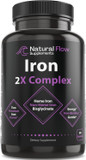 Iron Supplement 2-In-1 Complete Complex - Natural Flow 2X Heme And Chelated Non Heme Iron Bisglycinate, Folate, B And Vitamin C, For Anemia And Blood Building Support, Gentle On Stomach, 90 Caps