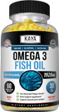 Kaya Naturals Omega 3 Supplement - Nature Made Omega 3 Fish Oil - 100% Pure Sea-Harvested Pelagic Fish Oil With No Fishy Aftertaste - 60 Count Softgels