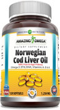 Amazing Omega Norwegian Cod Liver Oil 1250 Mg 120 Softgels Supplement (Fresh Orange Flavor)