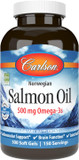 Carlson - Norwegian Salmon Oil, 500 Mg Omega-3S, Norwegian Salmon Oil Supplement, Wild Caught Omega 3 Salmon Oil Capsules, Sustainably Sourced, Brain, Heart & Joint Health, 300 Softgels