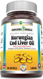 Amazing Omega Norwegian Cod Liver Oil 1000 Mg Softgels Supplement | Omega-3, Epa, Dha, Vitamin A, Vitamin D & Vitamin E (Orange | 250 Count)