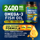 Built By Nature Omega 3 Fish Oil Soft Gels - 2400 Mg Fish Oil, 1440 Mg Omega 3, 864 Mg Epa, 576 Mg Dha - Extra Strength Brain & Heart Health Support Supplement - 60 Softgels