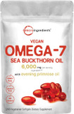 Vegan Omega 7 Sea Buckthorn Oil 6,000Mg, 240 Veggie Softgels | 2-In-1 With Evening Primrose Oil | Natural Support For Hair, Skin, & Nails | Combats Dryness | Plant Based, Non-Gmo, Gluten Free