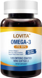 Lovita Omega-3 Fish Oil, 2000Mg Daily, High Absorption Rtg Form, 90% Omega-3, Burpless, Easy To Swallow, Support Healthy Heart, Brain And Eyes, 120 Enteric-Coated Softgels