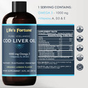 Life'S Fortune Cod Liver Oil Liquid, 1000 Mg Omega-3S, Organic Lemon Flavor Supplement - High Potency Fish Oil With Dha & Epa, Vitamin A, D - Immune Health, Joints, Vision, Skin Non-Gmo, 8 Fl Oz