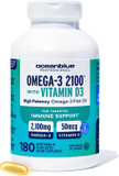 Oceanblue Professional Omega-3 2100 With Vitamin D3  180 Ct  Triple Strength Burpless Fish Oil Supplement With High-Potency Epa, Dha, Dpa  Wild-Caught  Orange Flavor (90 Servings)