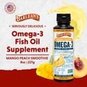 Barlean'S Mango Peach Omega 3 Fish Oil Liquid Supplement With Vitamin D, 1080Mg Epa & Dha Fatty Acid, Smoothie Flavored & Burpless For Brain, Joint, & Heart Health, 8 Oz