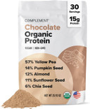 Complement Organic Chocolate Vegan Protein Powder (30 Servings) Low Carb, Low Calorie, Sugar Free, Soy Free, Non-Gmo, Non Dairy - Yellow Pea, Pumpkin Seed - 15G Plant Based Protein Powder