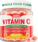Organic Vitamin C Gummies 120Mg For Adults, Sugar Free, Daily Immune Defense, Raw Antioxidant, 100% Whole Food Chewable Vitamin C Supplement From 1200Mg Berries & Fruits For Collagen, Vegan, 60 Counts