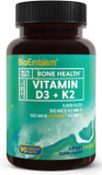 Bioemblem Vitamin D3 K2 Capsules (5000Iu And 200Mcg) - Patented Mk7 And Mk4 For 3-In-1 Complex Support - Vegetarian Vitamin D K2 Supplement For Teeth, Heart, Immune System - Non-Gmo, 90 Caps