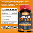 Vitamin D3 20,000 Iu + Vitamin K2( Mk7 )200Mcg - Optimal Vitamin D3 & K2 Softgel - Strong Bones & Muscle, Calcium Absorption & Immune Support, Helping Vitamin D Deficiencies, Easy To Swallow, Non Gmo