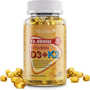 Plant-Based D3 K2 Vitamin 10000 Iu W/Virgin Coconut Mct Oil - 200 Mcg Mk7 Vitamin K2, Non-Gmo For Ultimate Absorption - Bone, Immune & Heart Health - Easy To Swallow D & K Supplement - 250 Softgels