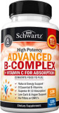 Vitamin B Complex With Vitamin C For Maximum Absorption - Methylcobalamin B12 & Folate Folic Acid Supplement - B1 B2 B3 B5 B6 B7 B9 For Immune Energy & Nervous System Support - Non-Gmo, 120 Count