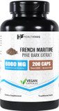 French Maritime Pine Bark Extract 6000Mg | 200 Vegan Capsules | 95% Proanthocyanidins | Non-Gmo | Gluten-Free | Made In The Usa