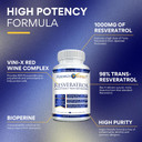 Research Verified Resveratrol - 98% Trans-Resveratrol 1000 Mg, Anti-Aging Support - 60 Capsules Per Bottle - 3 Bottles