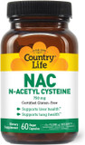 Country Life N-Acetyl Cysteine (Nac) 750 Mg  Premium Liver Support And Lung Health Supplement  Powerful Antioxidant Protection, Liver Detox & Cleanse, Immune Support, 60 Vegetarian Capsules