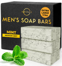 O Naturals 7.76 Oz (3Pc) Exfoliating Soap Bar With Dry Mint Leaves - Medium Grit Mens Soap - All Natural Exfoliation Bar Soap For Men - Mint Bar Soap - Face Soap Bar - Moisturizing Mens Face Bar Soap