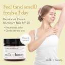 Milk + Honey Cream Deodorant No. 20, Aluminum Free Deodorant With Coconut And Vanilla, Natural For Men And Women, For All Skin Types, 2.5 Oz