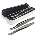 Lash Extension Kit - 45 Degree Angle Precision-Lash Tweezers For Eyelashes Extension Kit - Angled Tweezers For 3D & 6D Lashes - Stainless Steel Craft Tweezers For Eyelash Extension - Silver