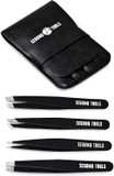 Segomo Tools 4 Piece Tweezer Set - Tweezers For Women - Ingrown Hair Removal Kit - Eyebrow Plucker - Precision Tweezers - Flat, Angled, Slant & Pointed Tweezers - Tw004