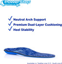 Powerstep Pinnacle Junior Insoles, ChildrenS Maximum Cushioning Shoe Insert, Relief For Ankle, Knee & Foot Pain, Arch Support For Girls And Boys, Kids Unisex, Made In The Usa (Youth 1)