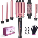 Asani Curling Iron Wand Set 6-In-1 - Beachwaver Hair Curler With 3 Barrel Hair Crimper, Tapered, Spiral Curling Iron - Fast Heating Travel Hot Styling Tools For Women With Dual Voltage (110-240V Ac)