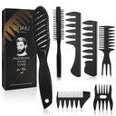 Duaiu 3Pcs Hair Styling Comb Set For Men, With Barber Accessories 3 In 1 Fish Tail Bone Shape Comb, Wide Tooth Comb, Texture Comb For Slicked-Back, Quiff, Pompadour, Fauxhawk, Undercut