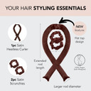 Kitsch Xl Satin Heatless Curling Set  Heatless Hair Curler For Women, Hair Curler To Sleep In - With 2 Satin Scrunchies For Overnight Curls  No Heat Damage Styling With Heatless Curler - Chocolate